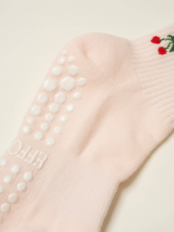 🍒 Baby Pink Cherry Ruffle Grip Sock | Pilates Socks - Echo Market
