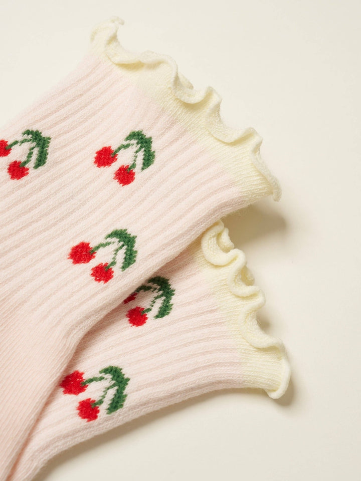 🍒 Baby Pink Cherry Ruffle Grip Sock | Pilates Socks - Echo Market