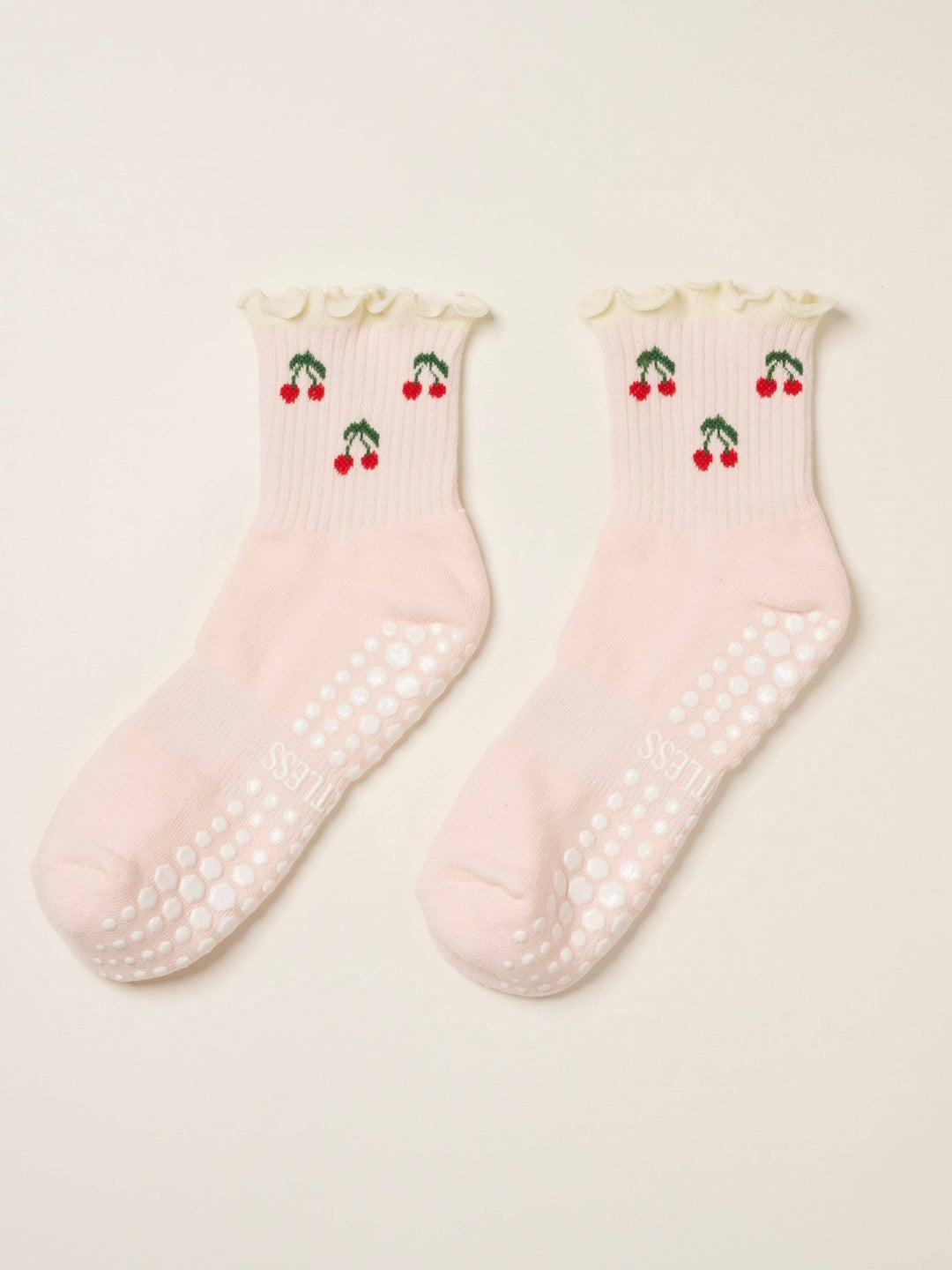 🍒 Baby Pink Cherry Ruffle Grip Sock | Pilates Socks - Echo Market