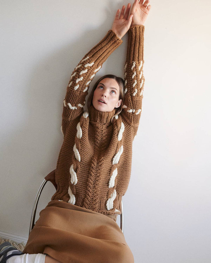 Barbora | Handmade Brown Wool Cable Turtleneck - Echo Market