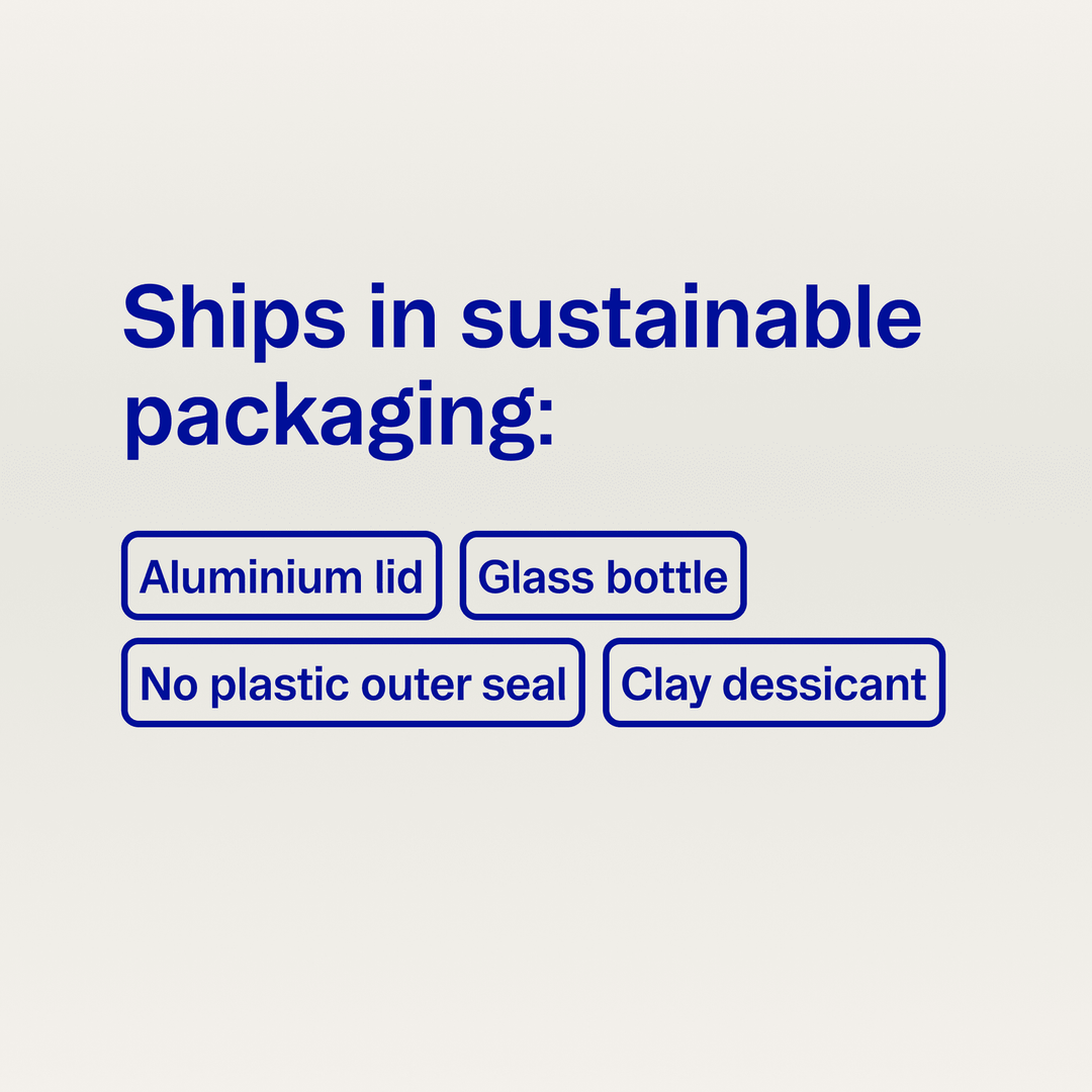 Text indicating sustainable packaging options on a light gray background