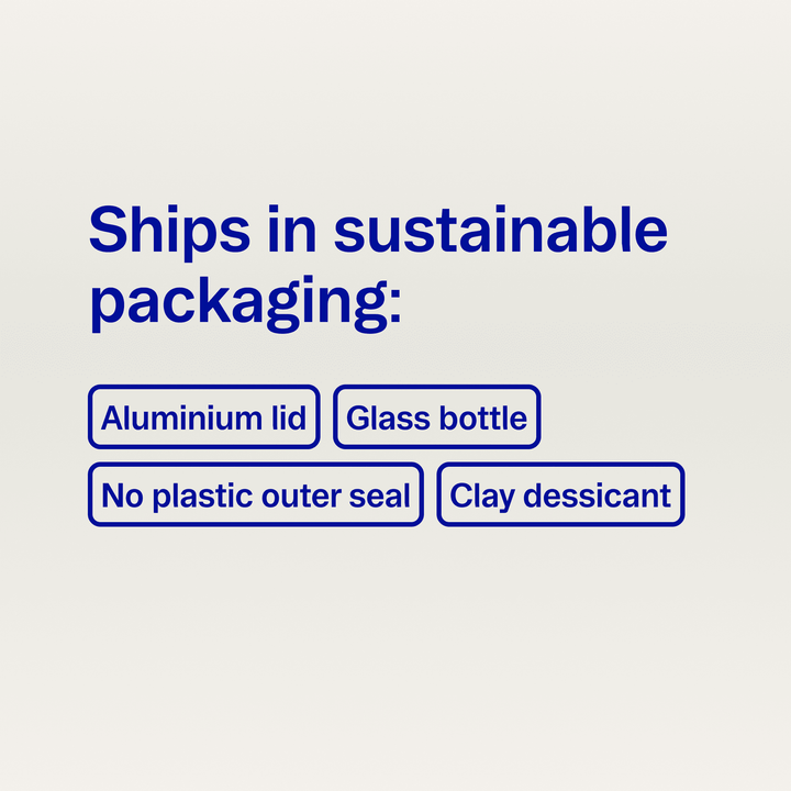 Text indicating sustainable packaging options on a light gray background