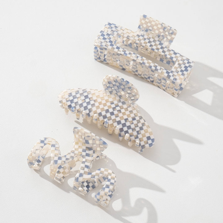 Blue Sand Checkerboard | Large Claw Clips - Echo Market