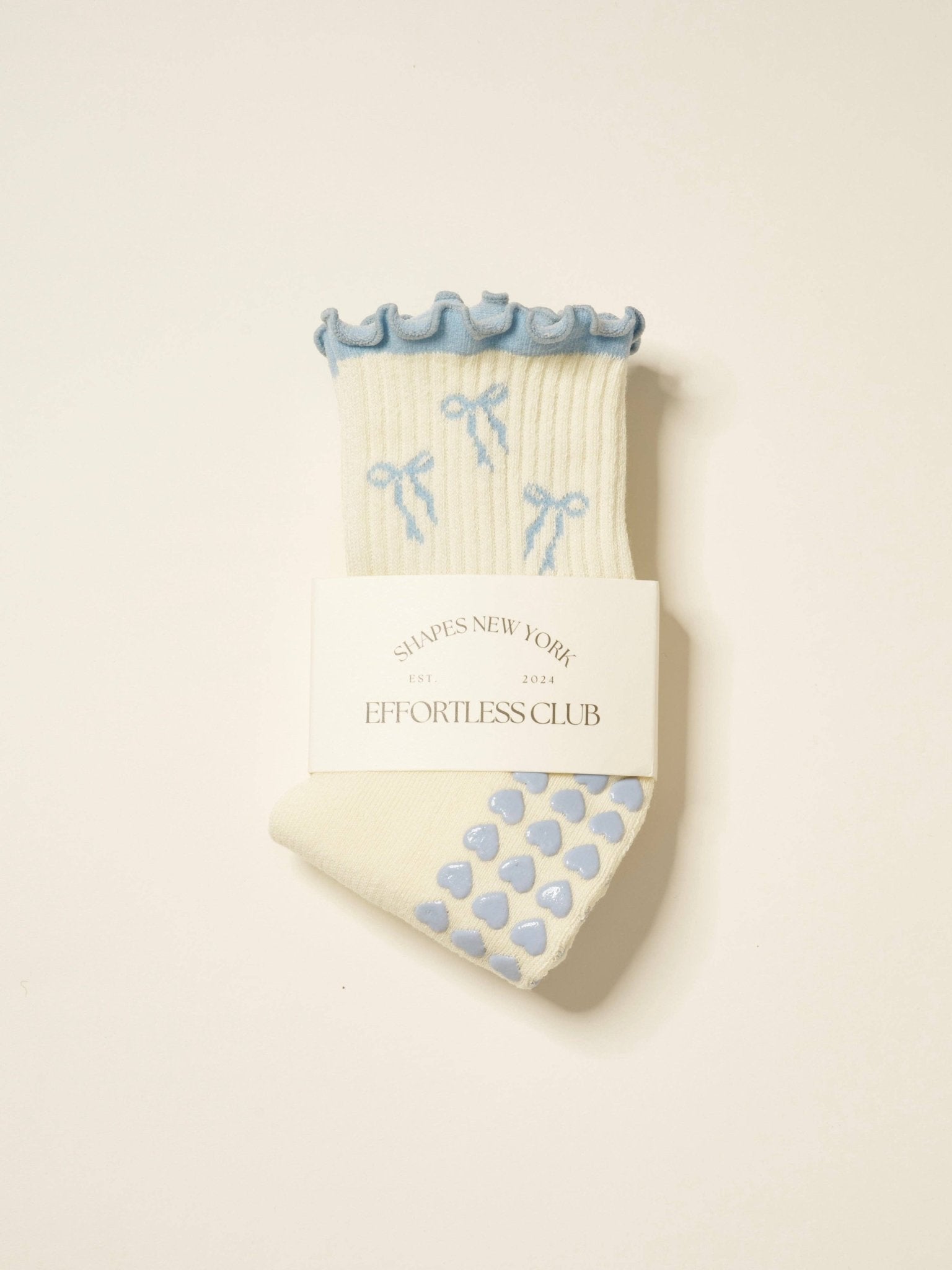 🎀 Bow Ruffle Grip Sock | Dusty Blue | Pilates Socks - Echo Market