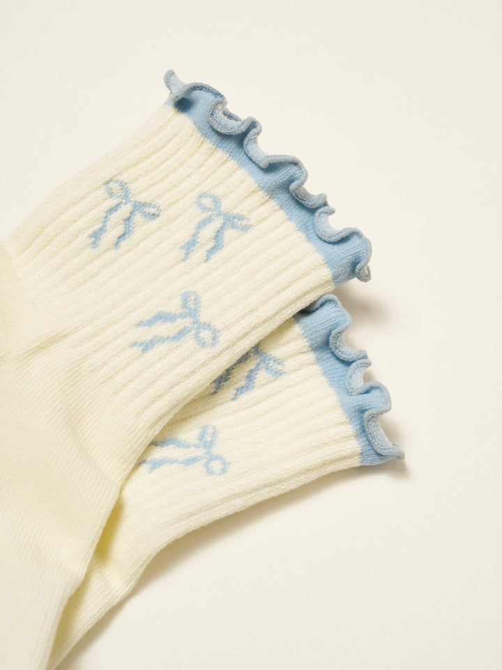 🎀 Bow Ruffle Grip Sock | Dusty Blue | Pilates Socks - Echo Market