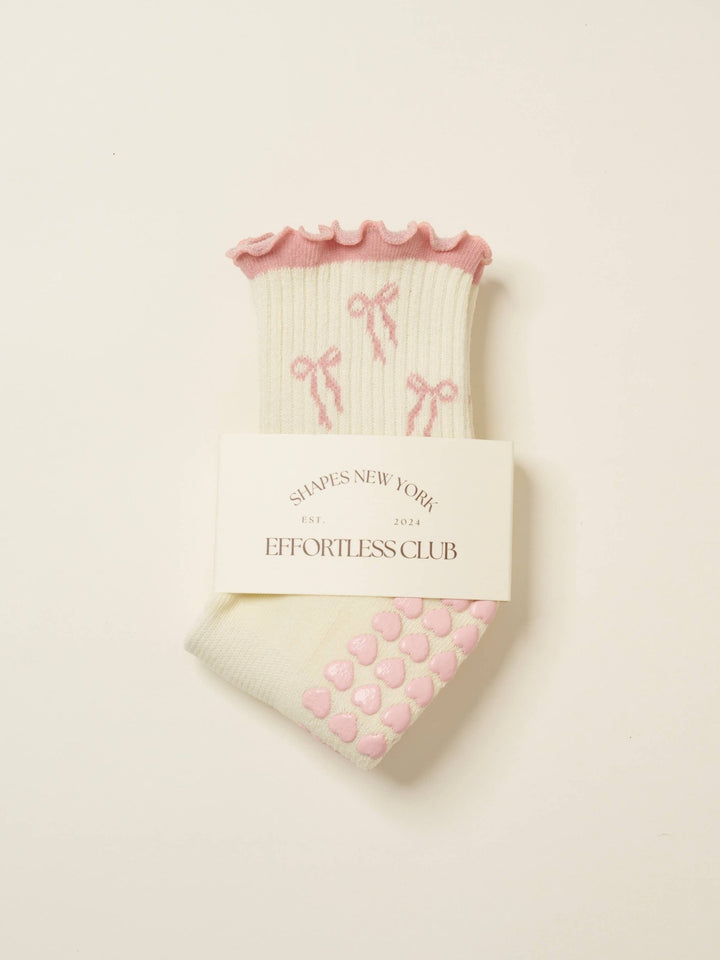 🎀 Bow Ruffle Grip Sock | Soft Pink| Pilates Socks - Echo Market