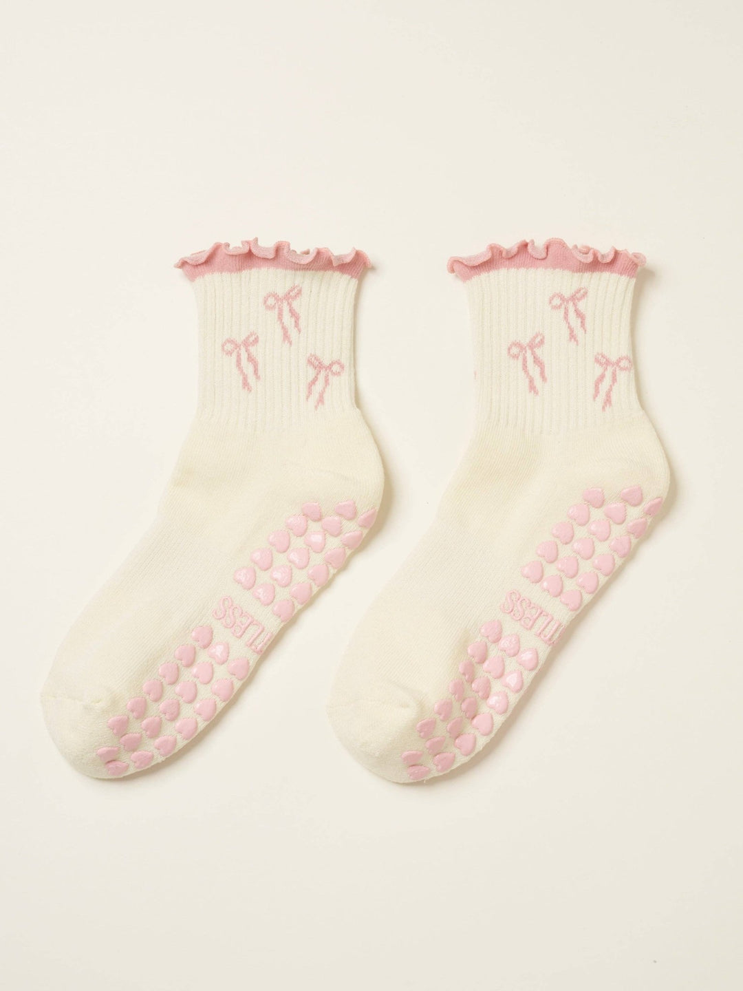 🎀 Bow Ruffle Grip Sock | Soft Pink| Pilates Socks - Echo Market