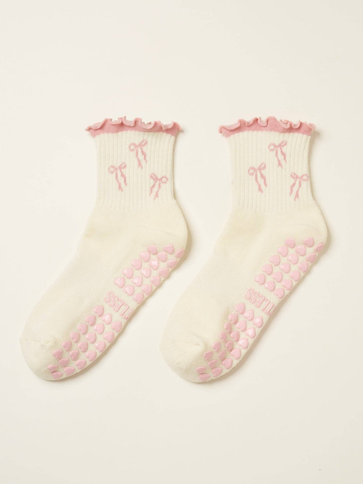 🎀 Bow Ruffle Grip Sock | Soft Pink| Pilates Socks - Echo Market