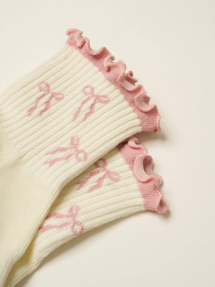 🎀 Bow Ruffle Grip Sock | Soft Pink| Pilates Socks - Echo Market