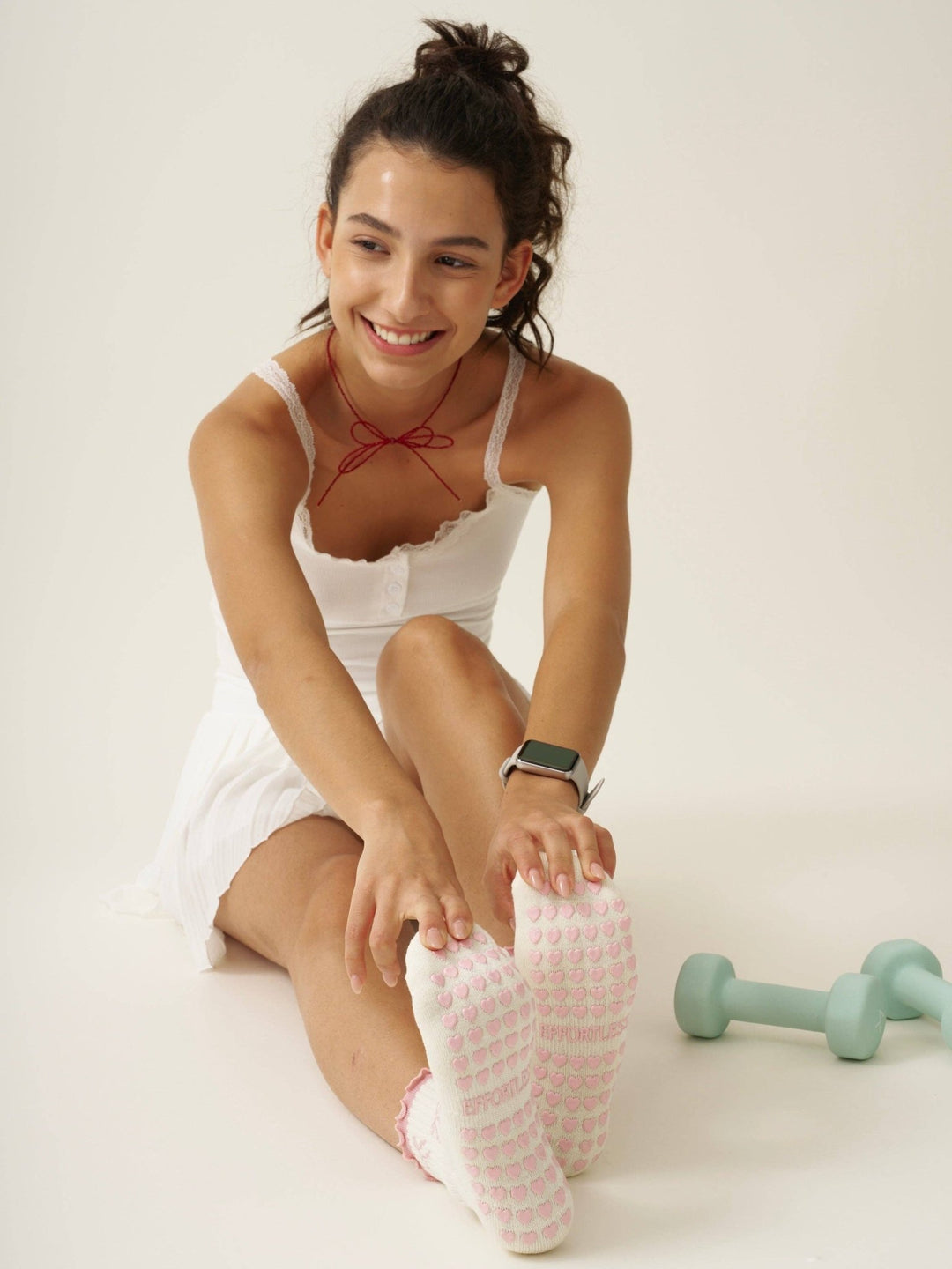 🎀 Bow Ruffle Grip Sock | Soft Pink| Pilates Socks - Echo Market