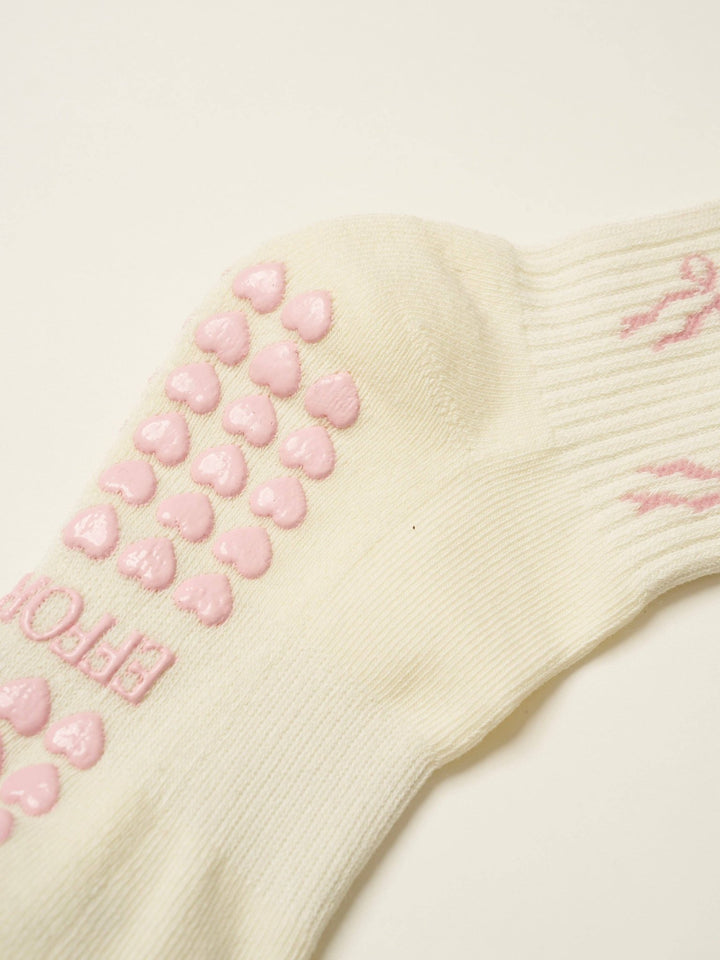 🎀 Bow Ruffle Grip Sock | Soft Pink| Pilates Socks - Echo Market