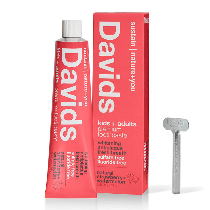 Red Davids toothpaste tube and box on a white background