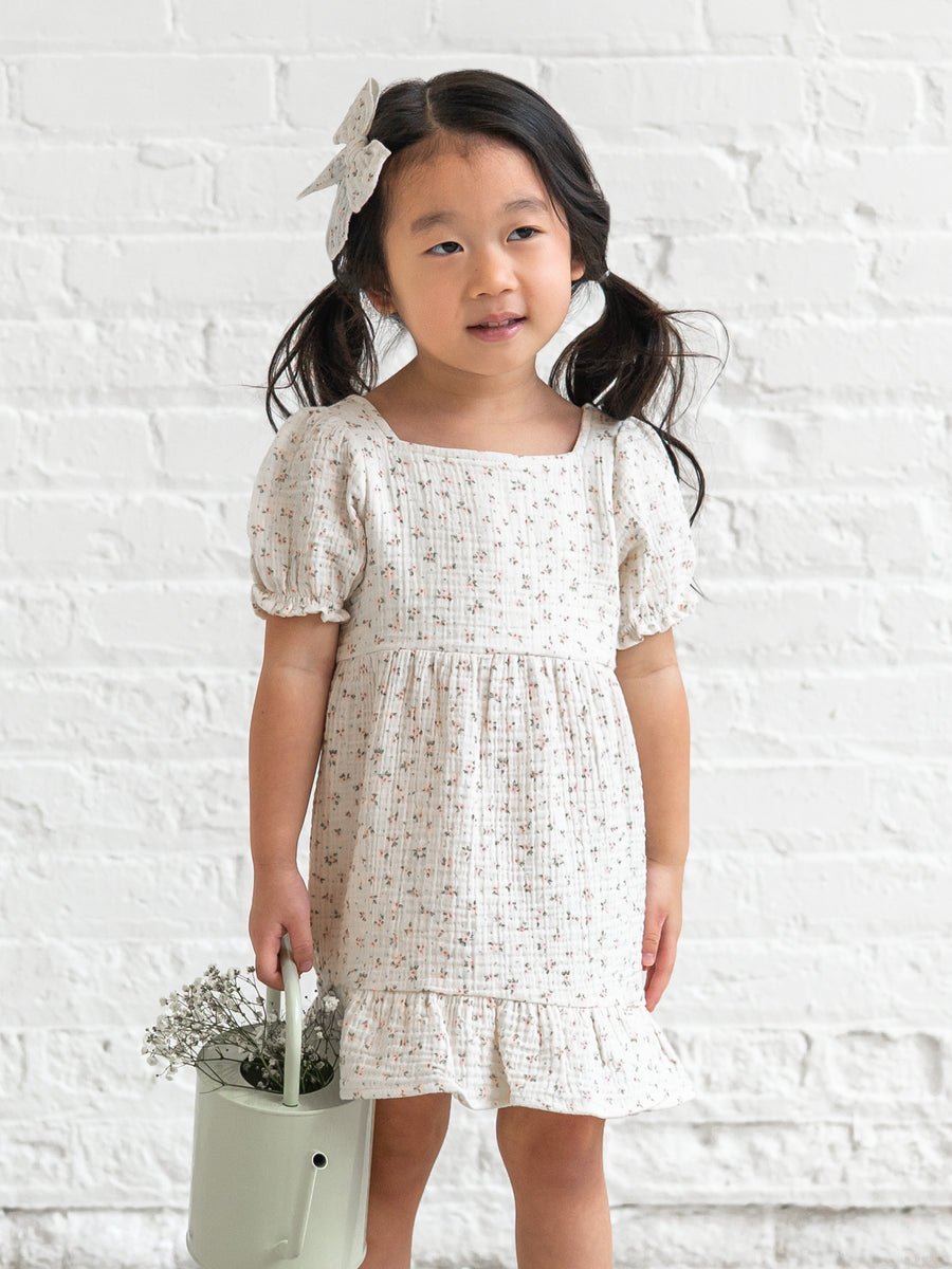 Celine Organic Muslin Square Neck Dress | Camellia Floral | Shell + Fern - Echo Market
