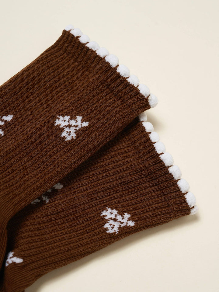 ❄️ Chocolate Snowflake Petal Grip Sock | Pilates Socks - Echo Market