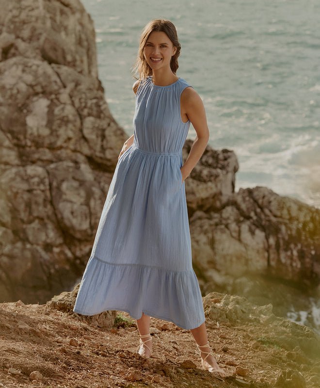 Coastal Double Gauze Tiered Midi Dress - Echo Market