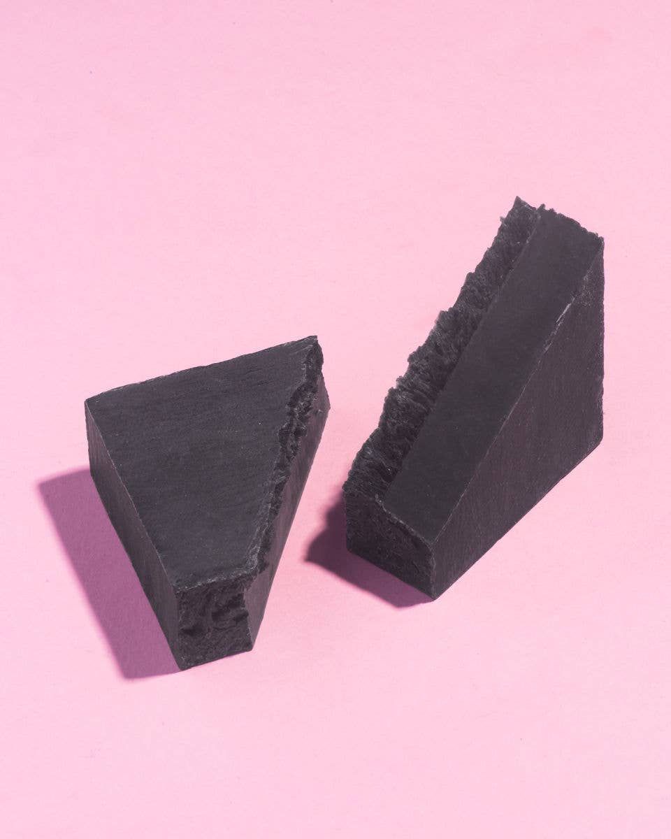 Earth Harbor coconut Charcoal Soap bar on pink background