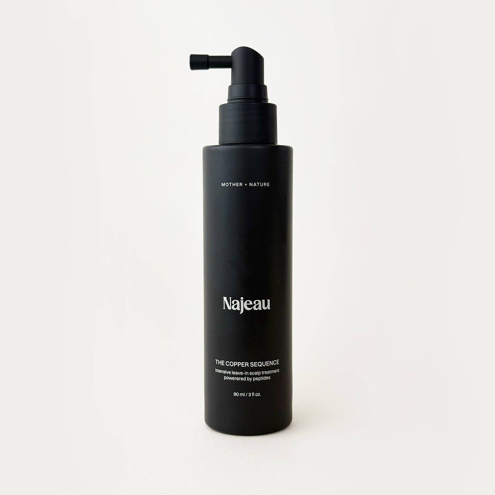 Black bottle with pump labeled 'Najeau' on a white background