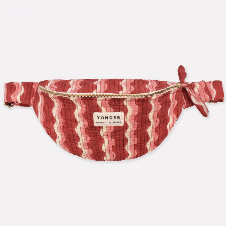 Red and white striped fanny pack with &