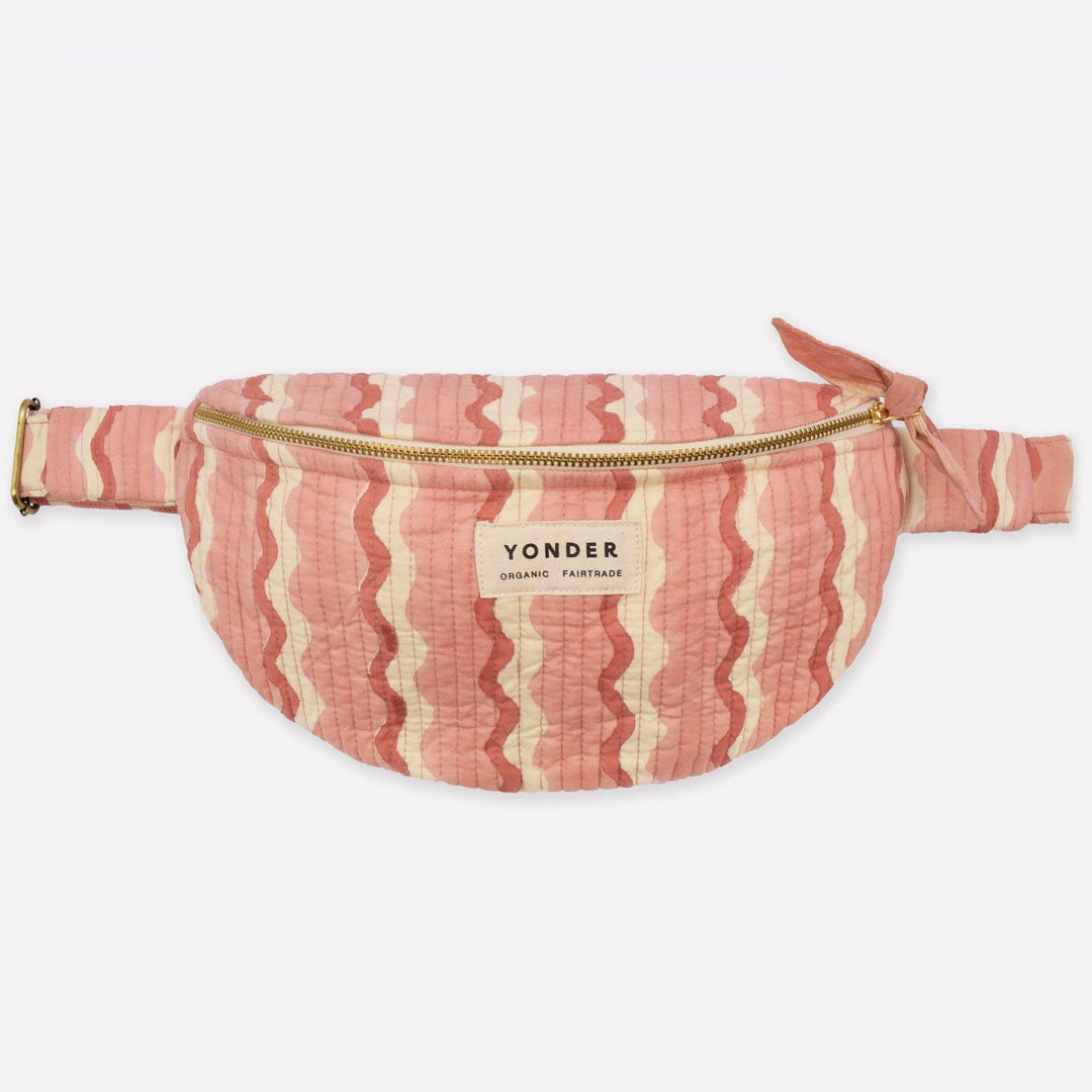 Pink and white striped fanny pack with &