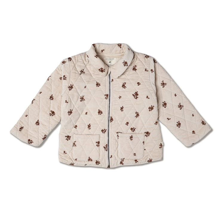 Organic Quilted Corduroy Zipper Jacket | Brown Floral