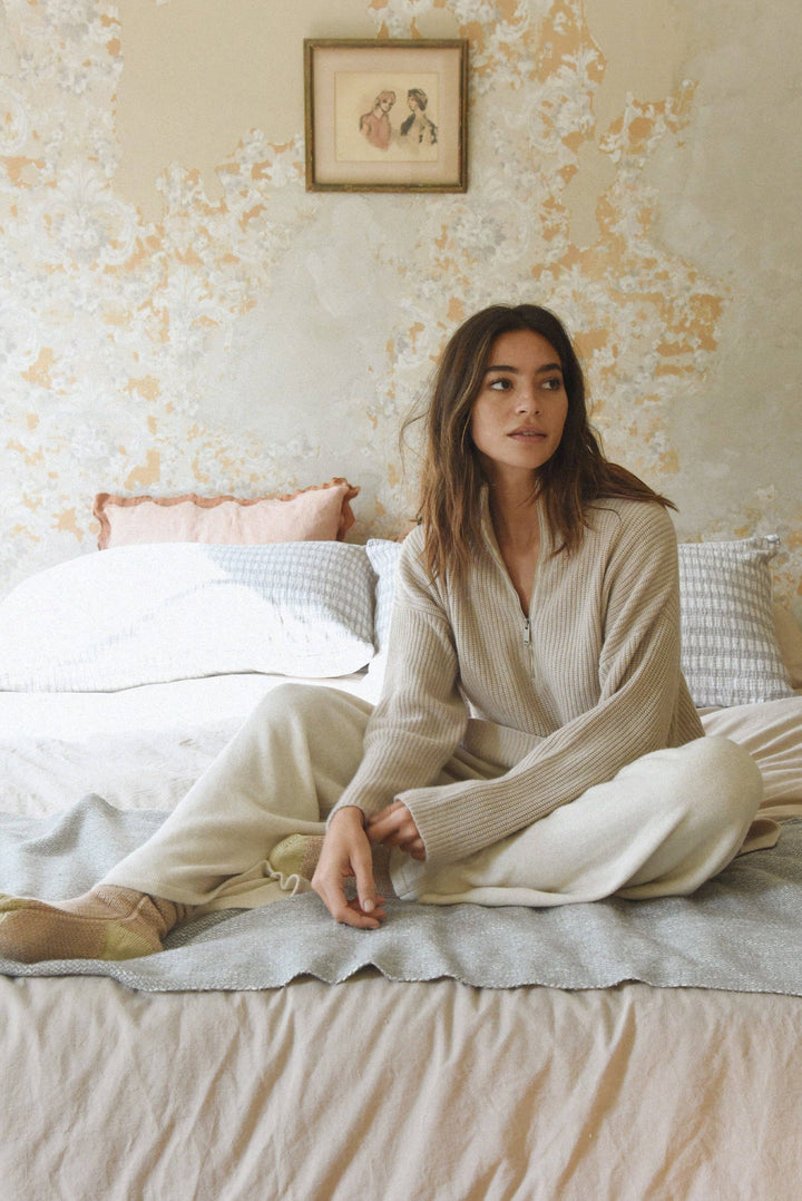 The Cashmere Cozy Half Zip Sweater | Sand