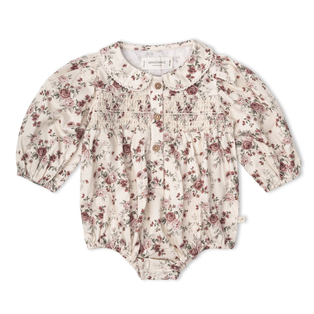 Organic Smocked Long Sleeve Bubble Romper | Wildrose