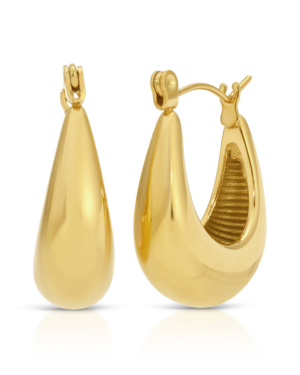 Gold hoop earrings on a white background
