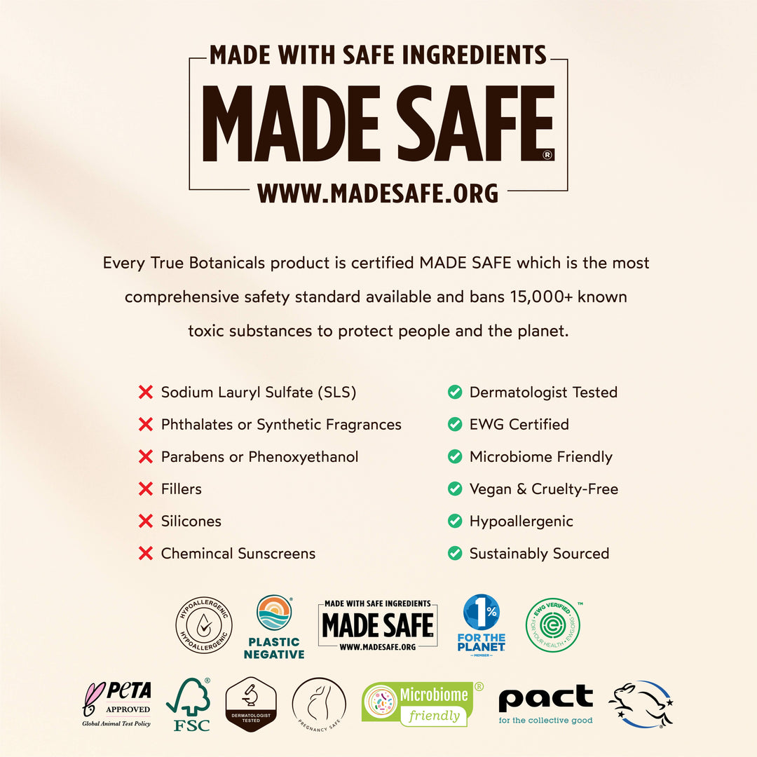 Promotional graphic for 'MADE SAFE' certification with product safety features and logos.