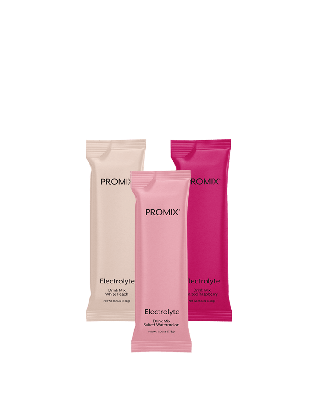Three Promix electrolyte drink mix packets on a green background