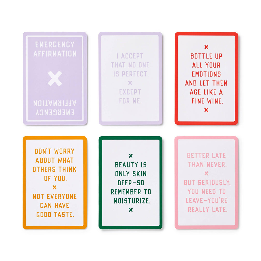 Set of six affirmation cards with various sayings on a white background
