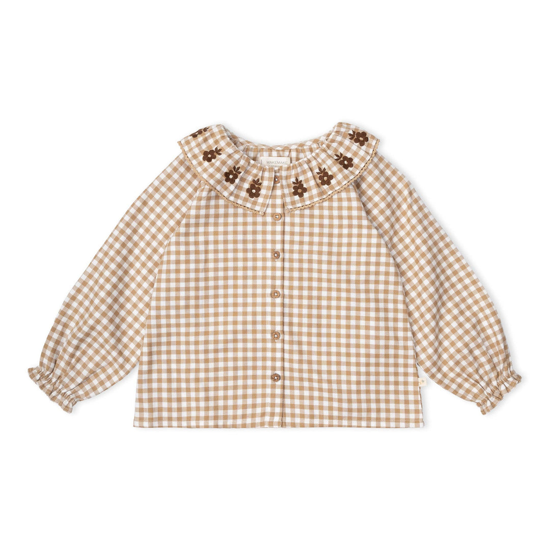 Organic Ruffle Button Top | Oat Gingham