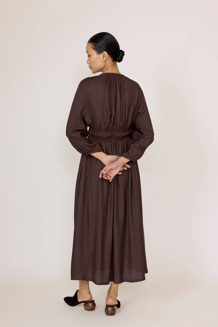 Gathered Plunge Dress | Chocolate Brown - Echo Market