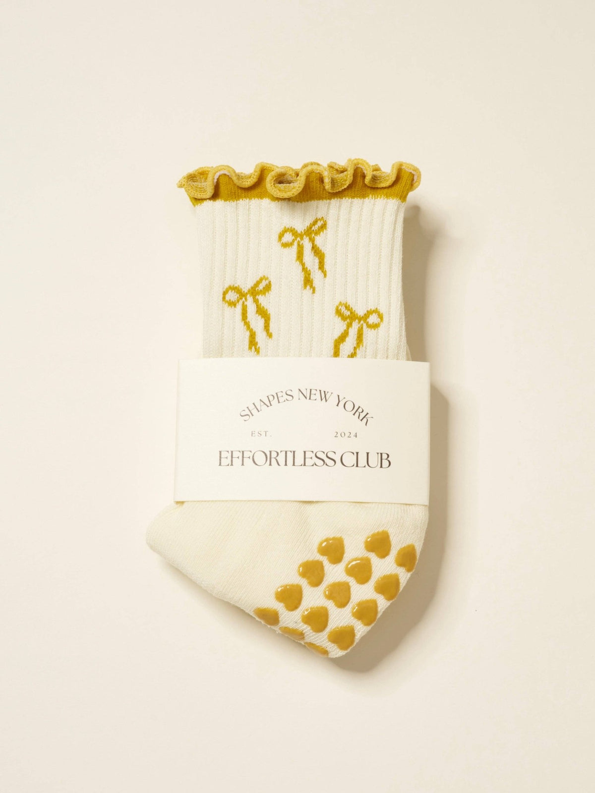 🎀 Gold Bow Ruffle Grip Sock | Pilates Socks - Echo Market