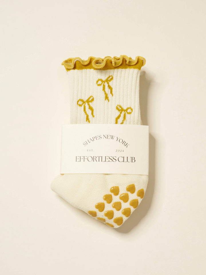 🎀 Gold Bow Ruffle Grip Sock | Pilates Socks - Echo Market