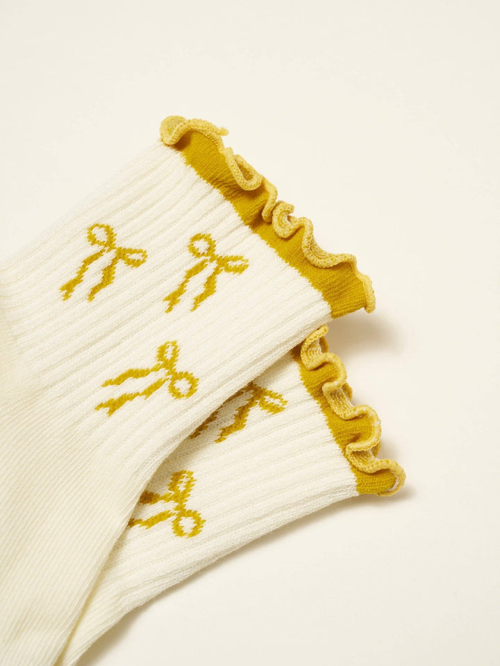🎀 Gold Bow Ruffle Grip Sock | Pilates Socks - Echo Market