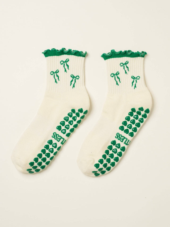 🎀 Green Bow Ruffle Grip Sock | Pilates Socks - Echo Market