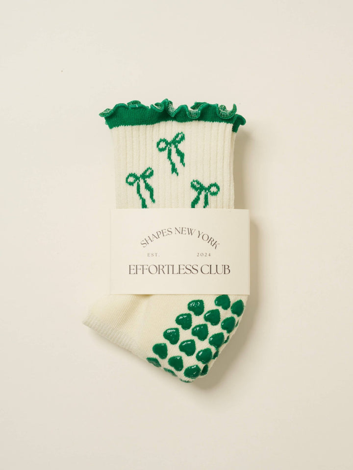 🎀 Green Bow Ruffle Grip Sock | Pilates Socks - Echo Market