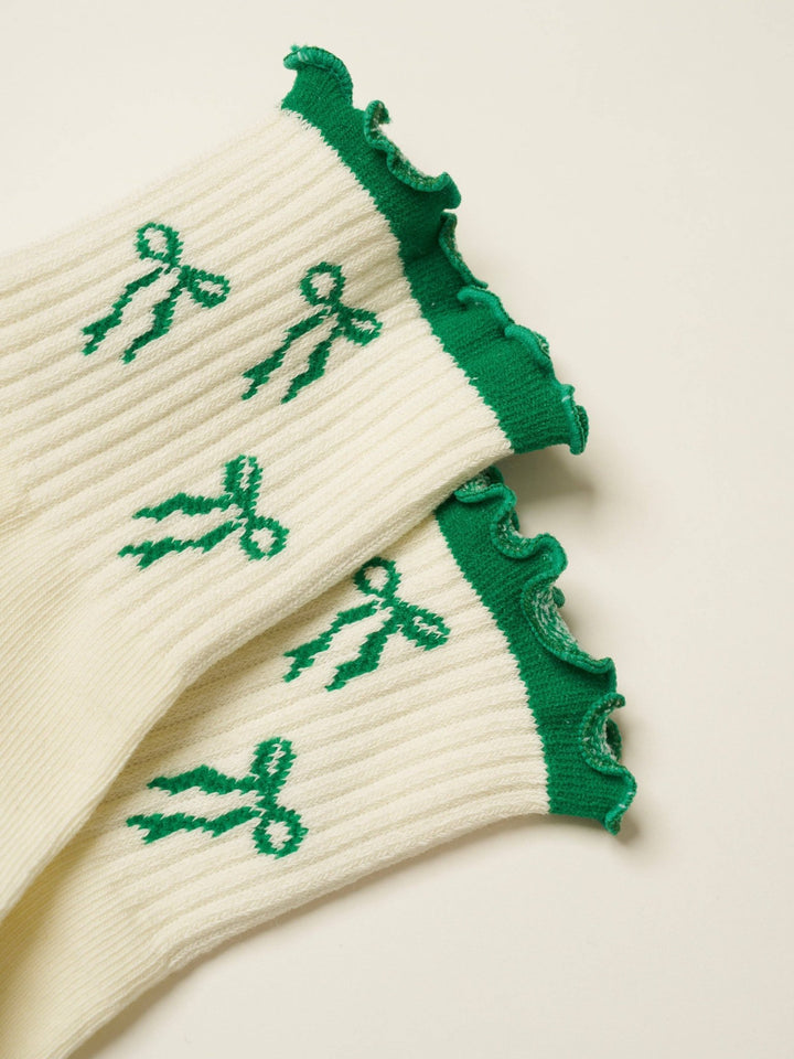 🎀 Green Bow Ruffle Grip Sock | Pilates Socks - Echo Market