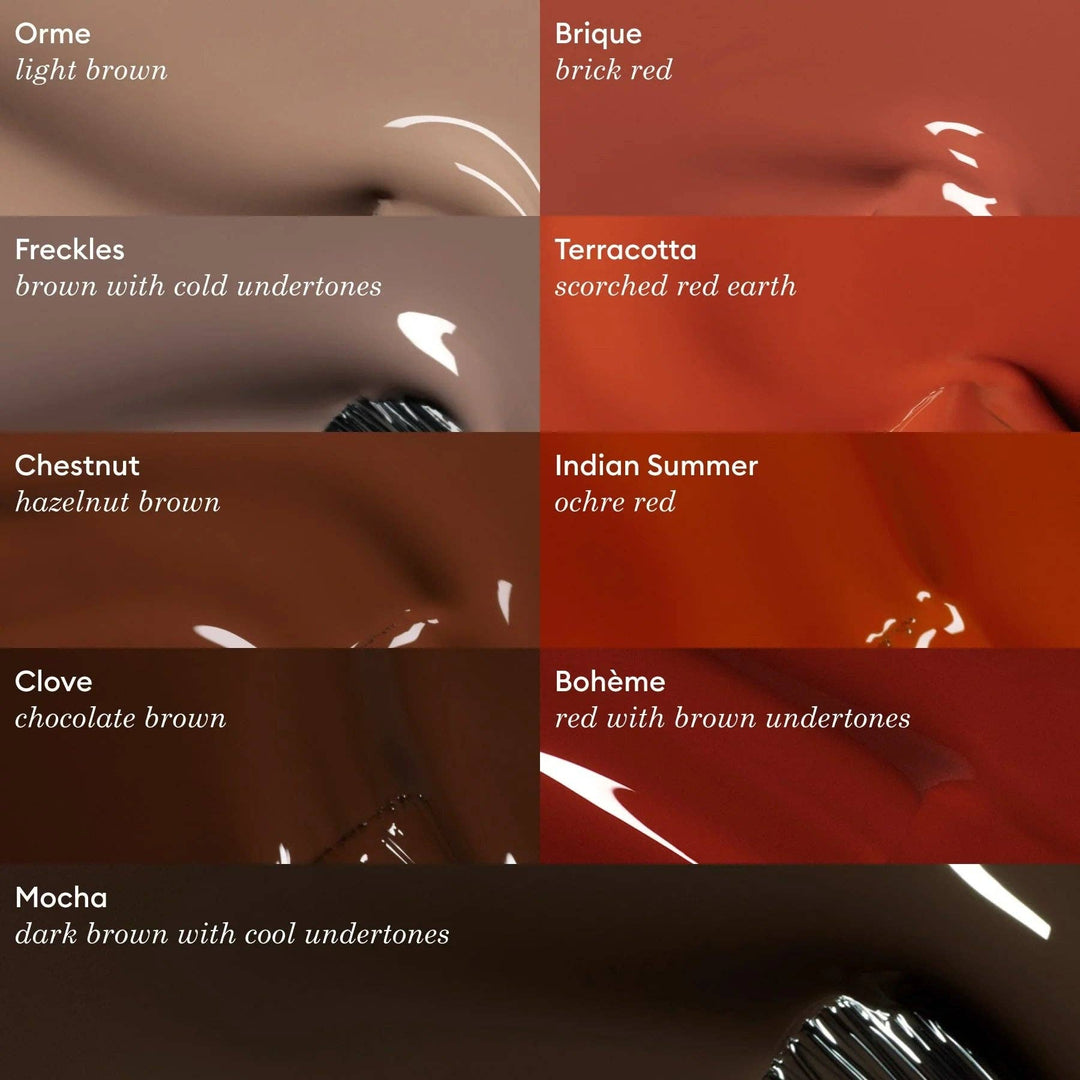 Color swatches with names and descriptions of various brown and red tones.