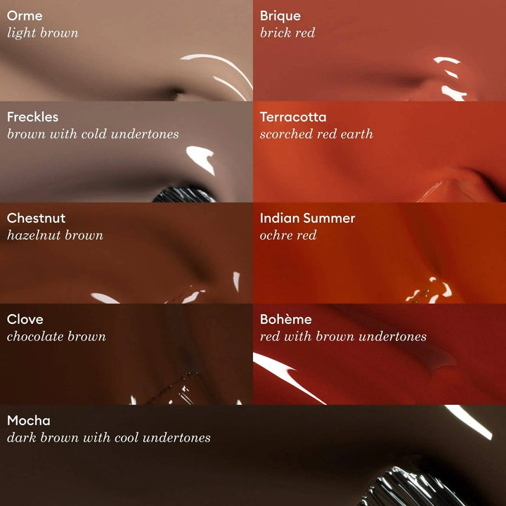 Color swatches with names and descriptions of various brown and red tones.