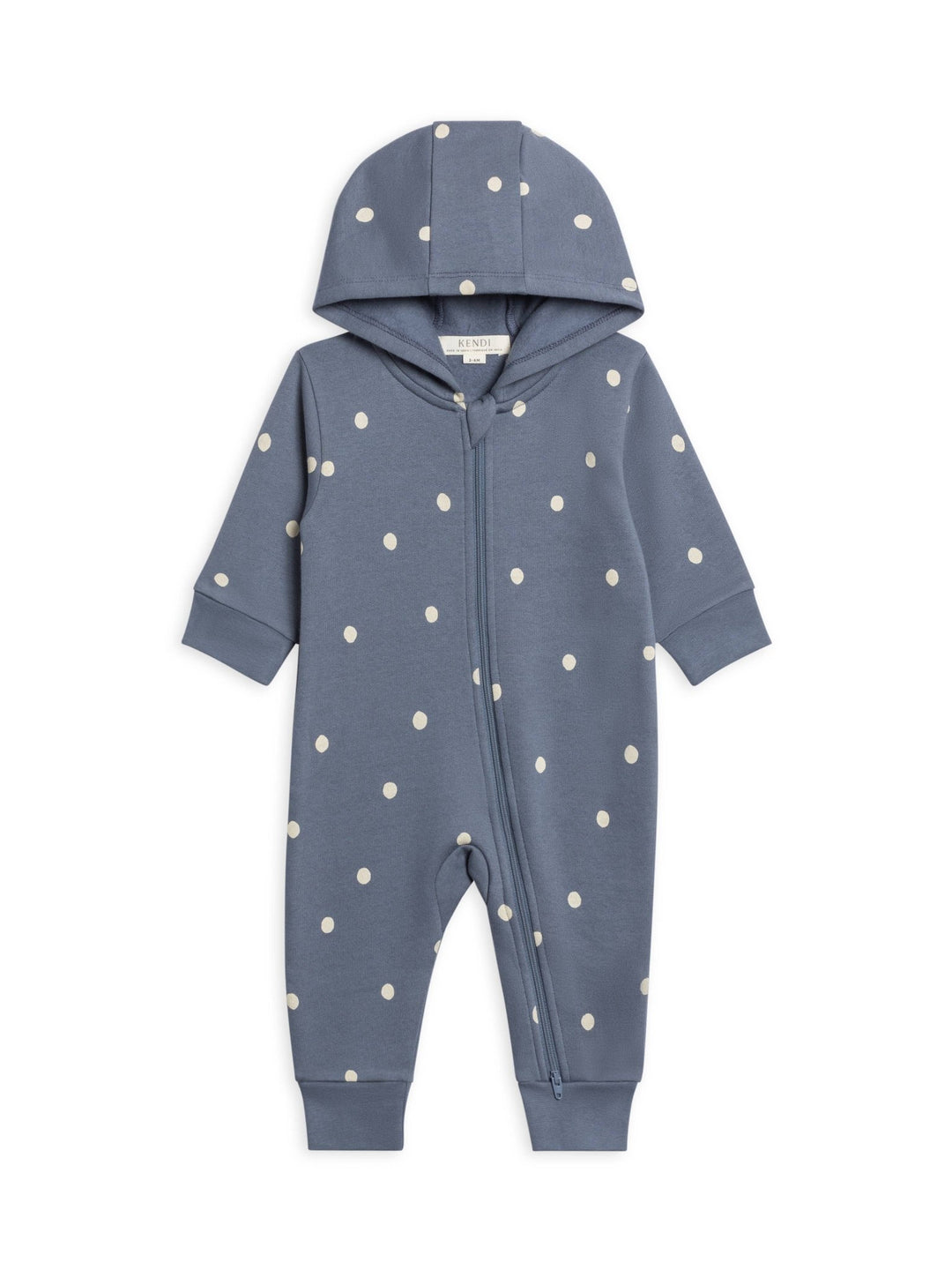 Greer Fleece Hooded Zipper Romper | Polka / Denim - Echo Market