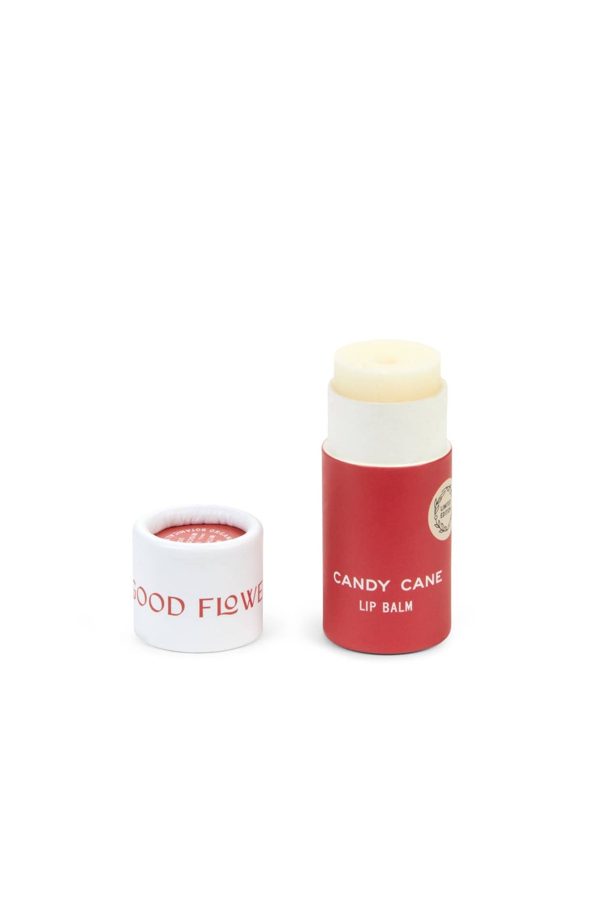 Candy Cane Lip Balm, on a white background.