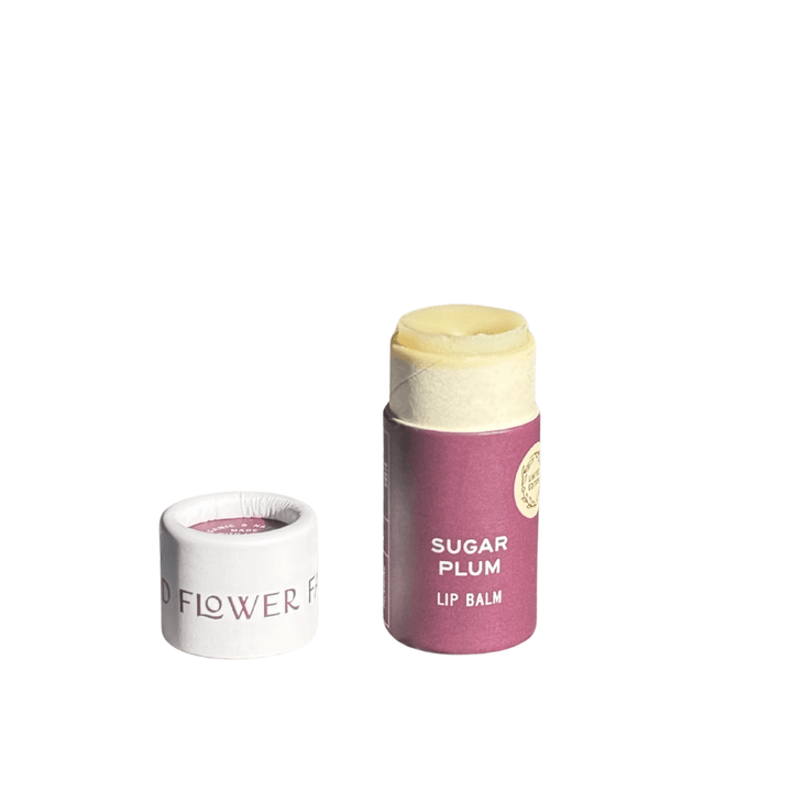 Sugar plum lip balm on a white background.