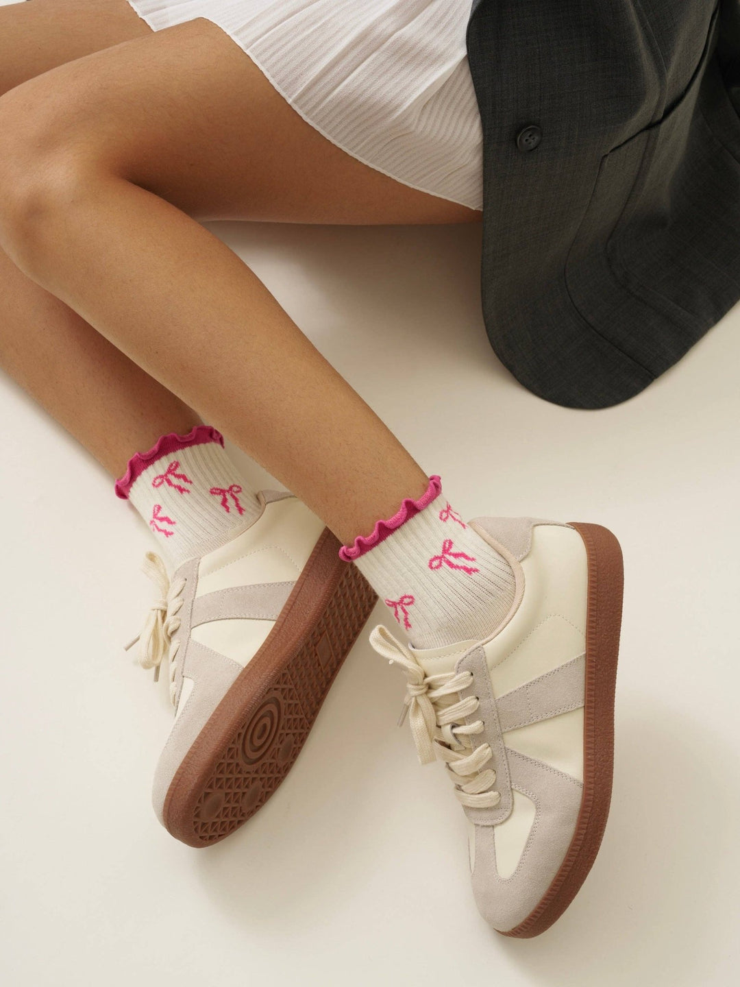 🎀 Hot Pink Bow Ruffle Grip Sock | Pilates Socks - Echo Market