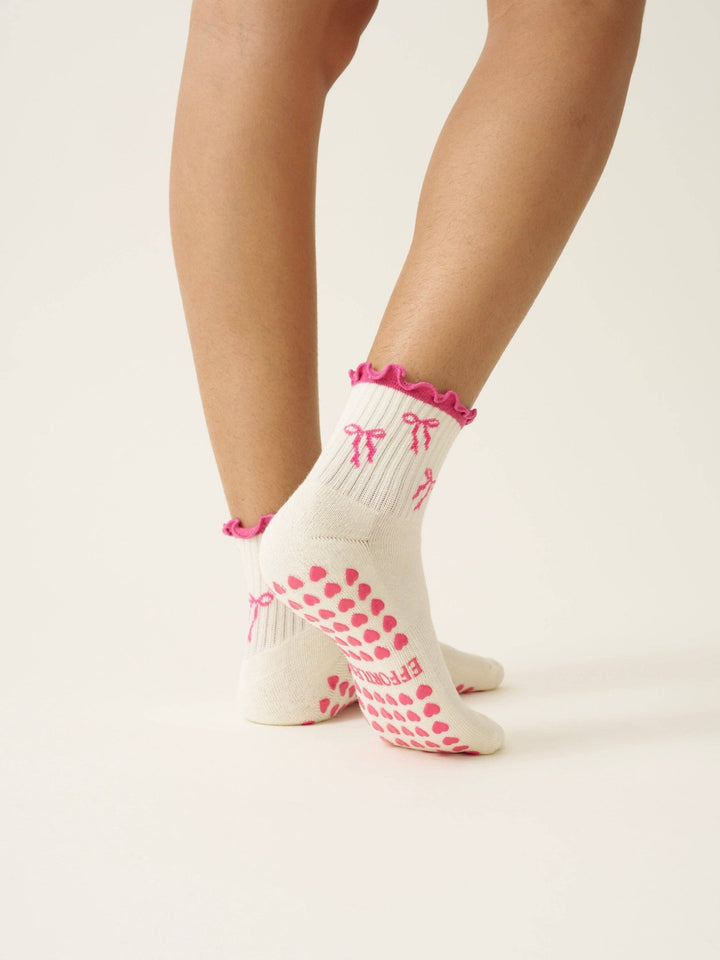 🎀 Hot Pink Bow Ruffle Grip Sock | Pilates Socks - Echo Market