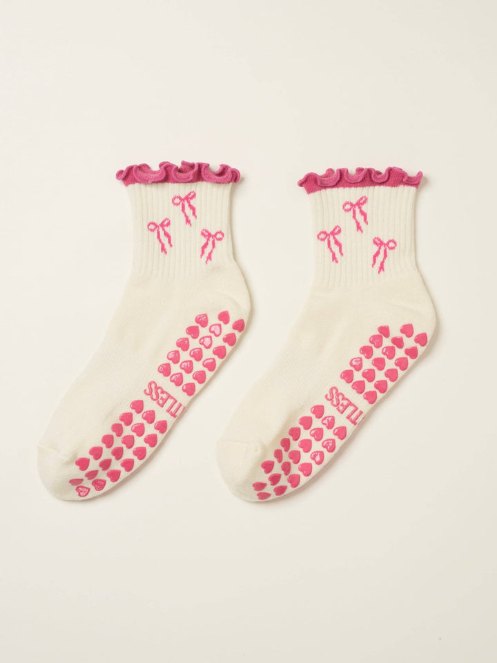 🎀 Hot Pink Bow Ruffle Grip Sock | Pilates Socks - Echo Market
