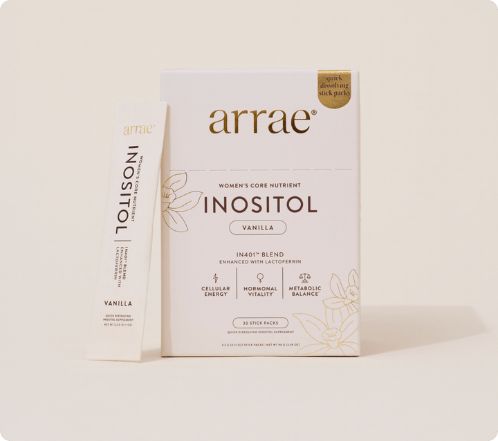 Box of arrae Inositol supplement with a white background