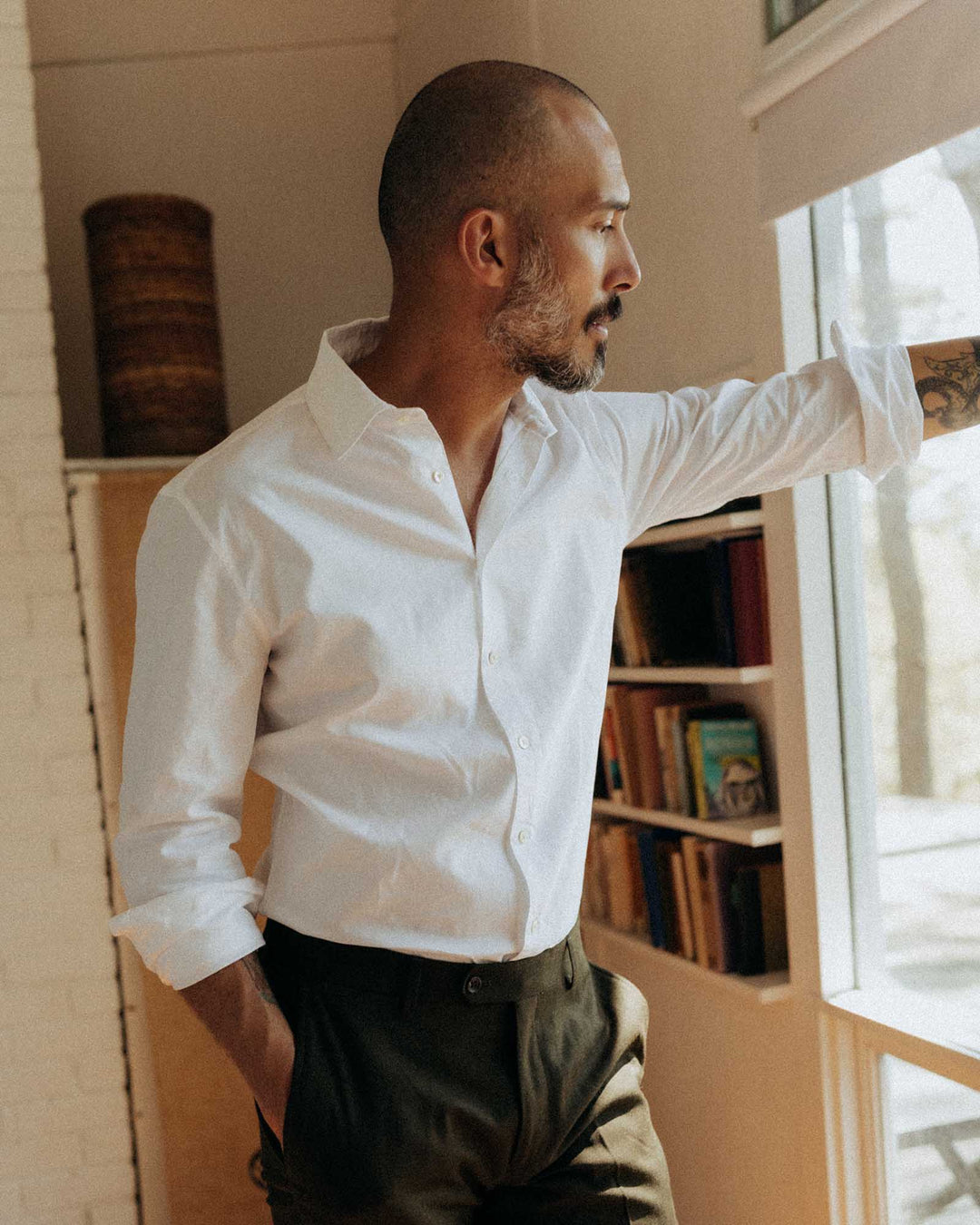 Man wearing White shirt with dress pants