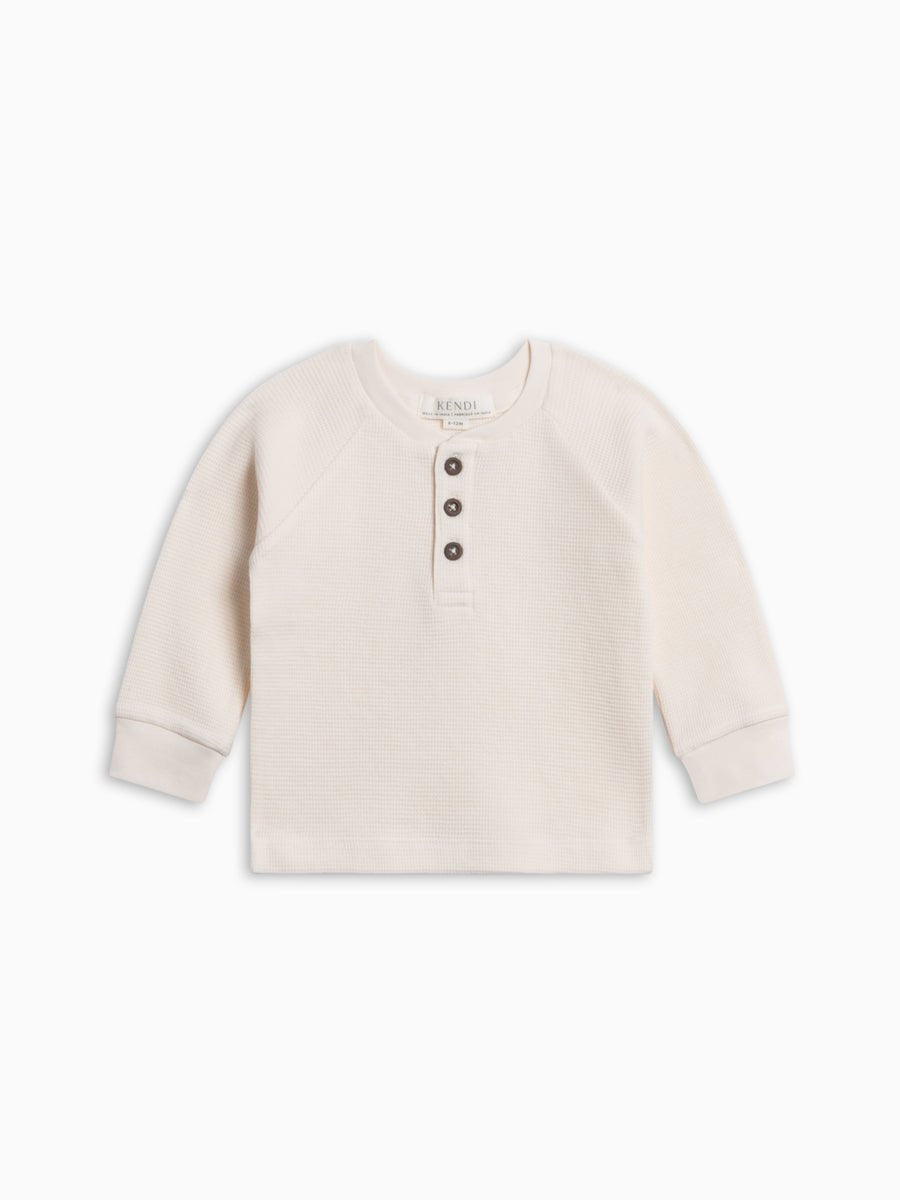 Jones Waffle Knit Henley Raglan Shirt | Ivory - Echo Market