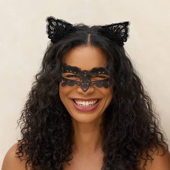 Lace Headband & Mask 2pc Set | Black Cat - Echo Market